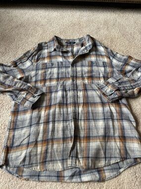 Alpine Plaid Shirt in Cream, Navy & Mustard